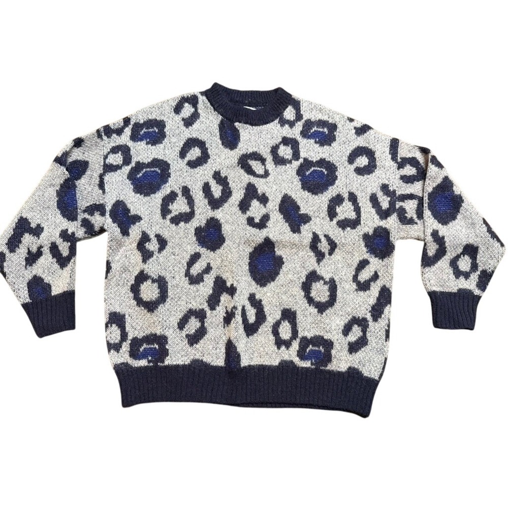 Anine Bing Blue Grey Leopard Mohair Wool Blend Sweater Sz XXS